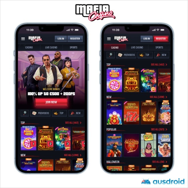 mafia casino screenshots showing the casino's operation on mobile